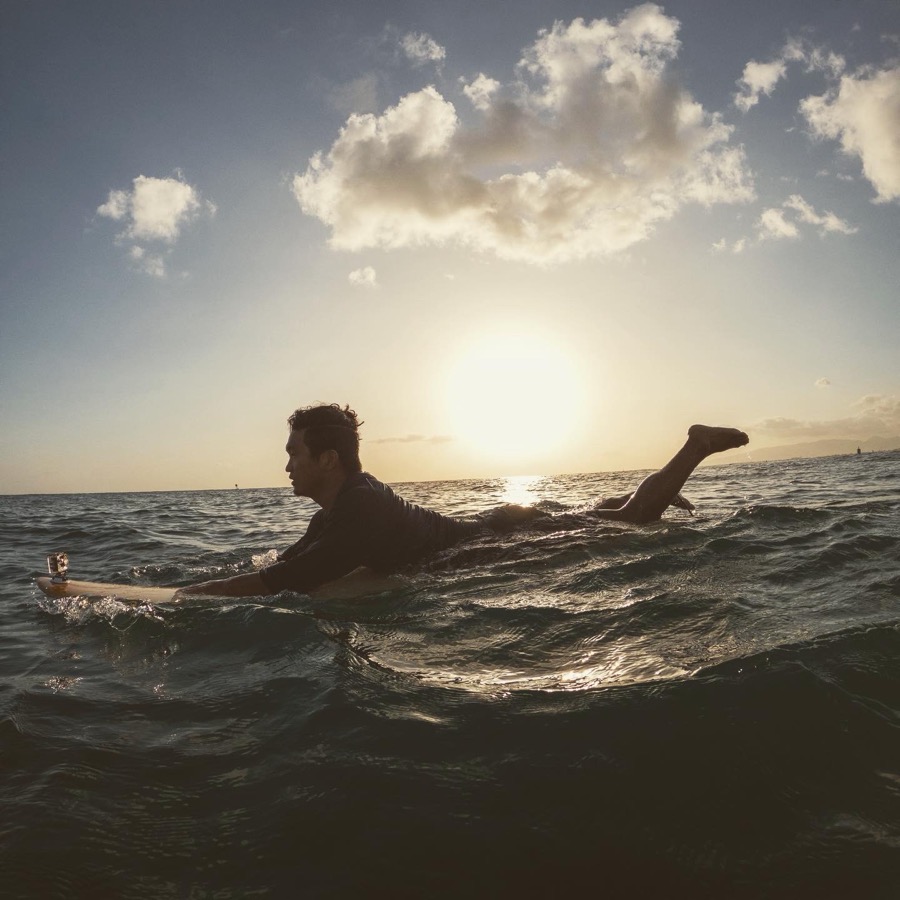 Paddling out at sunset
